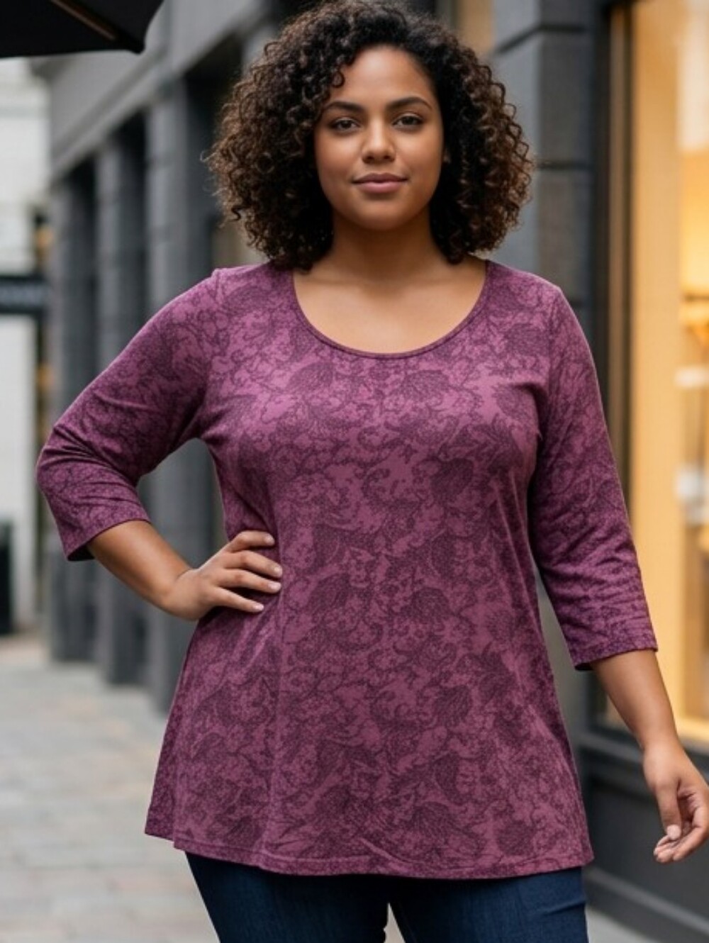 J.Jill Pure Jill XL Burgundy Paisley Tunic Tencel Modal Ballet Sleeve Swing Top
